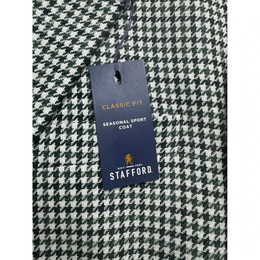 Stafford Mens 50R Sport Coat Blazer Green Houndstooth Wool Blend Classic Fit New